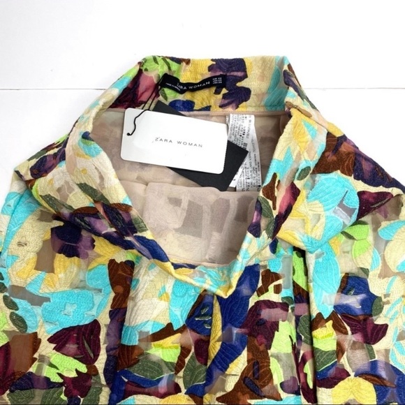 ZARA Floral Jacquard Puffy Pleated Midi Skirt in Yellow with Purple Size XS New - Picture 8 of 9